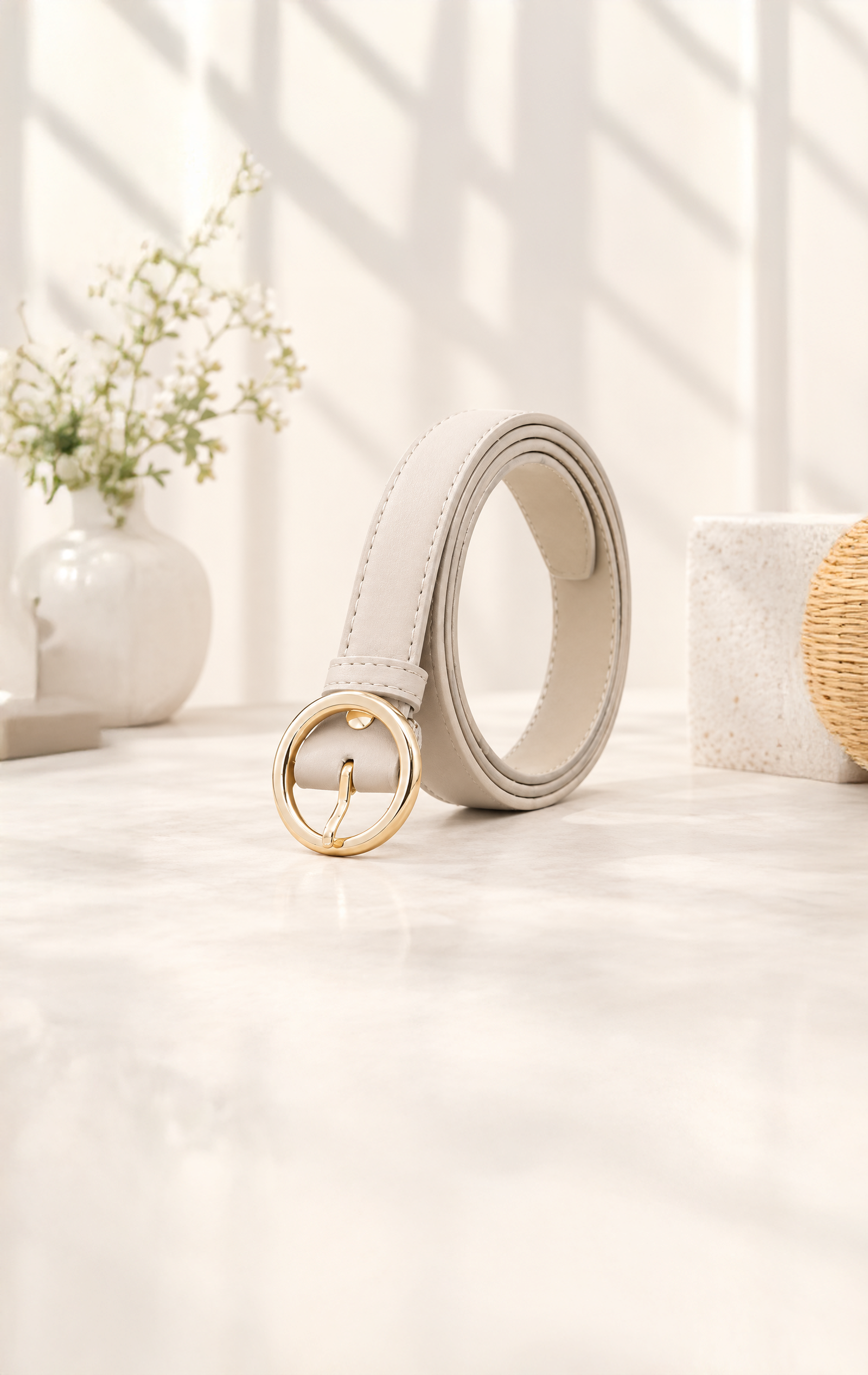 Circle-Buckle Leather Belt